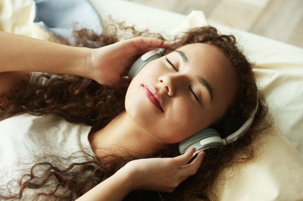 Girl listening to music with headphones on