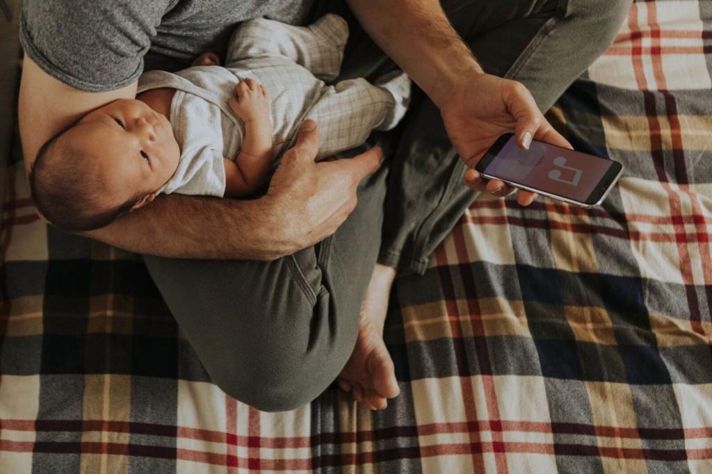 Man holding a baby selecting songs